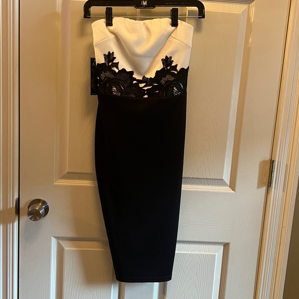 AX Paris Black and White Dress with Lace Accents